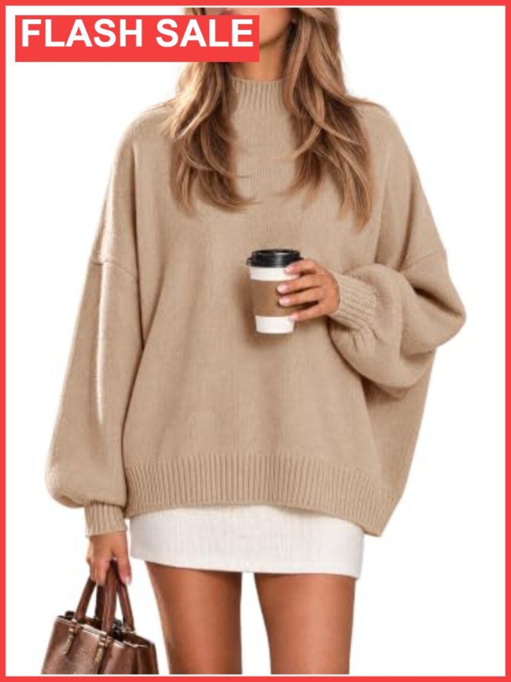 Oversized Mock Neck Pullover Sweater Long Sleeve Tunic